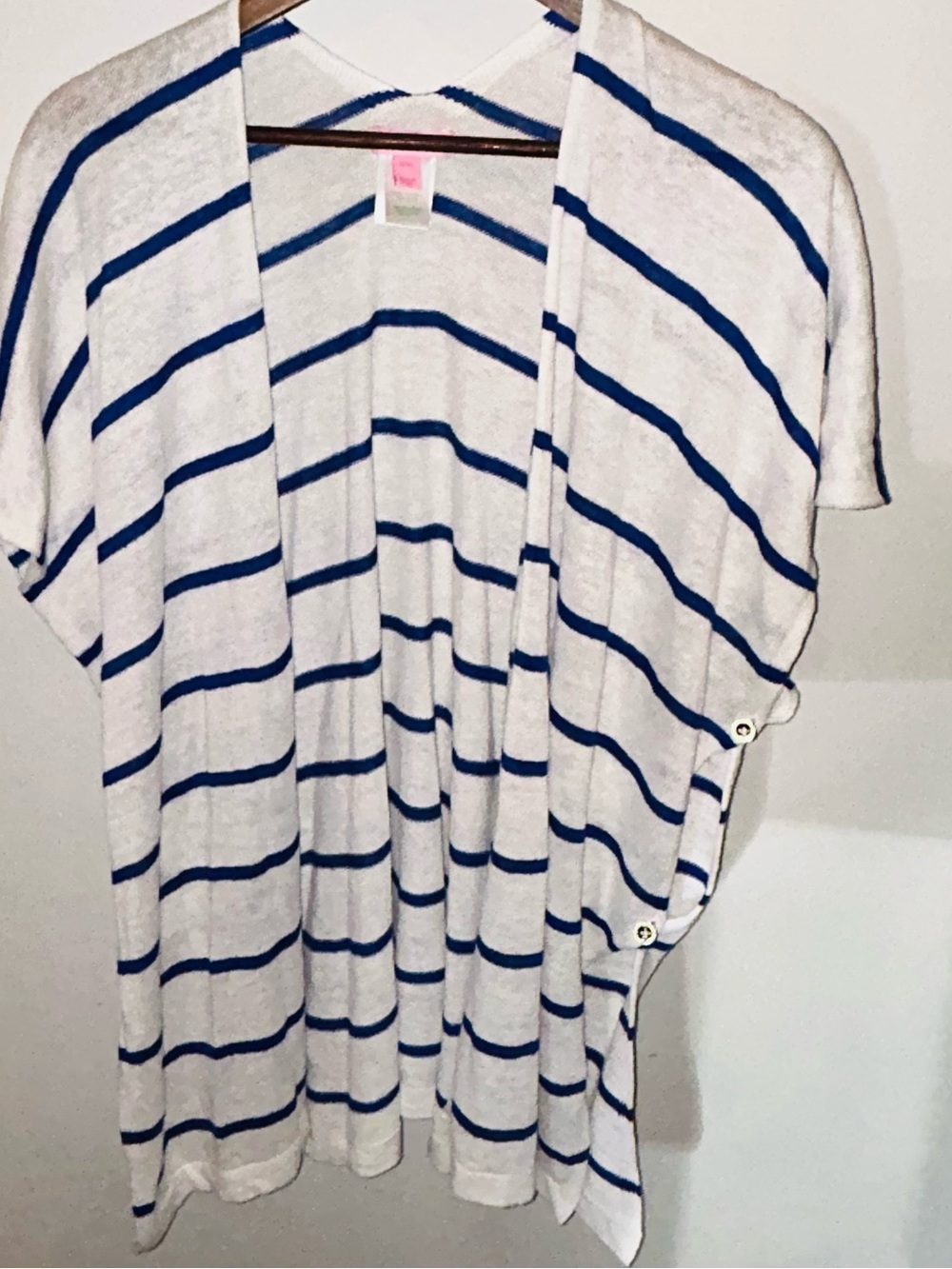 Lilly Pulitzer White and Blue Striped Open-Front Lightweight Shrug